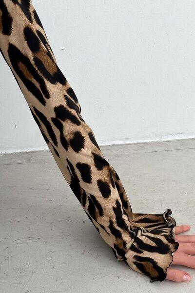 Backless Leopard Long Sleeve Mini Dress - Clothes For Her Online Store