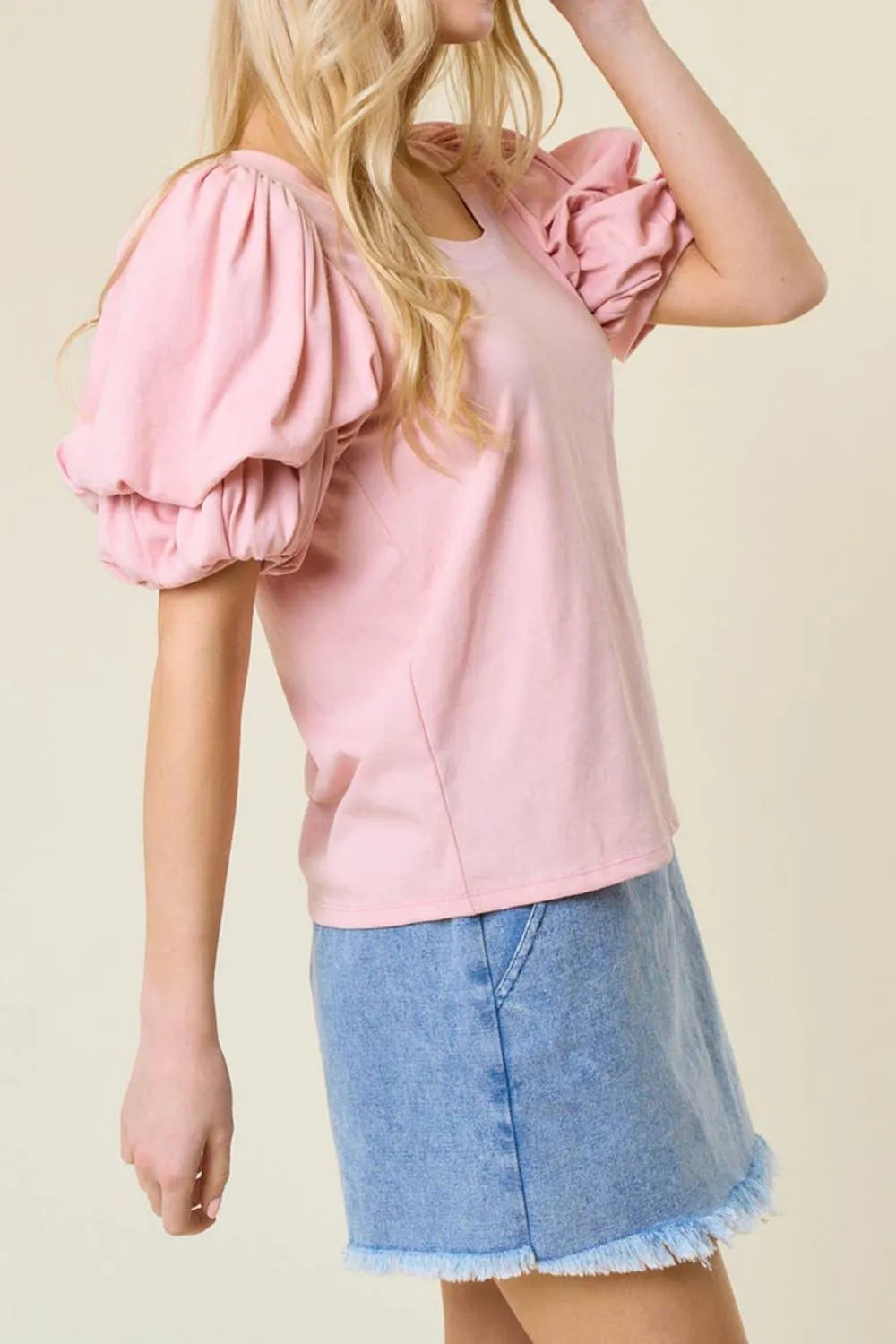 Round Neck Bubble Sleeve Top