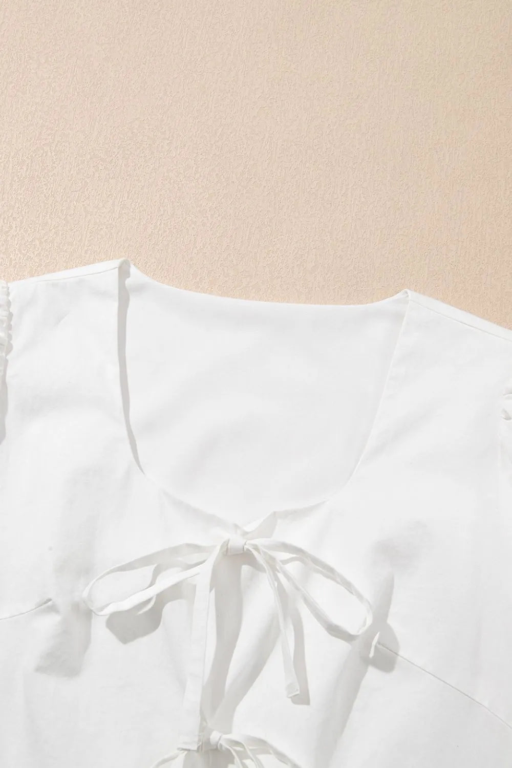 Bow Knot Decor Square Neck Puff Sleeve Peplum Top