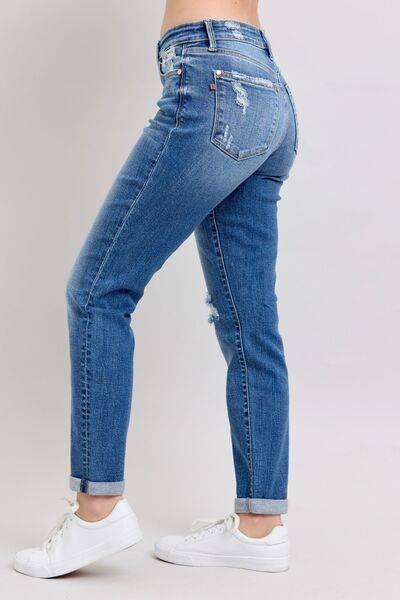 Judy Blue Full Size Button Fly Distressed Jeans with Pockets Plus Size - Clothes For Her Online Store