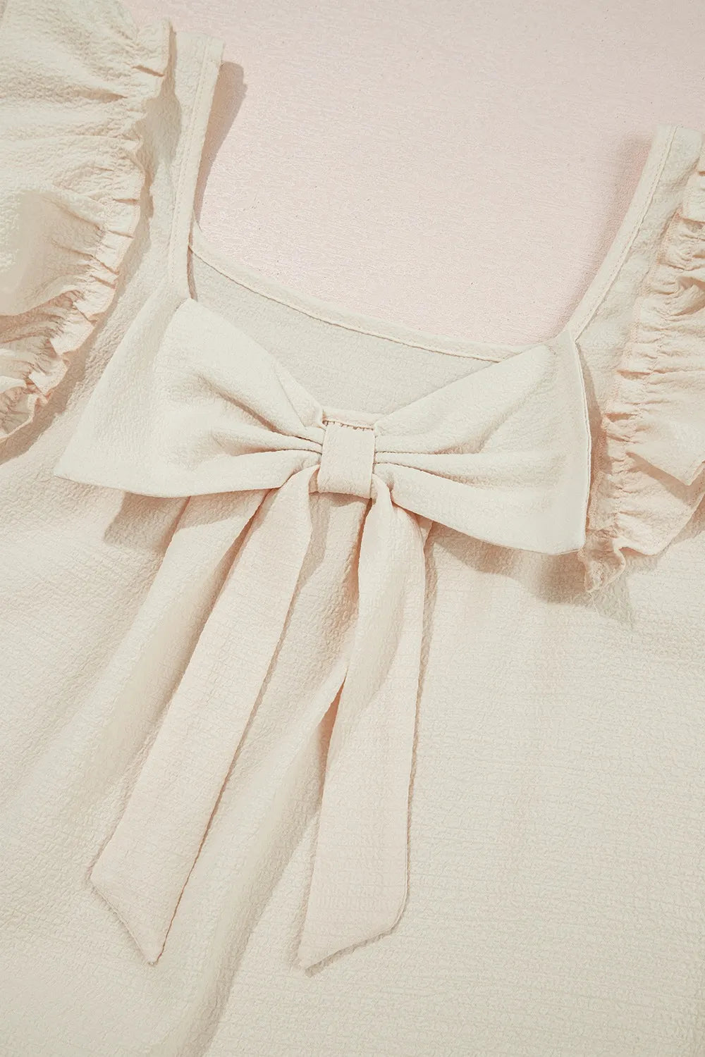 Bow Back Ruffled Cap Sleeve Blouse