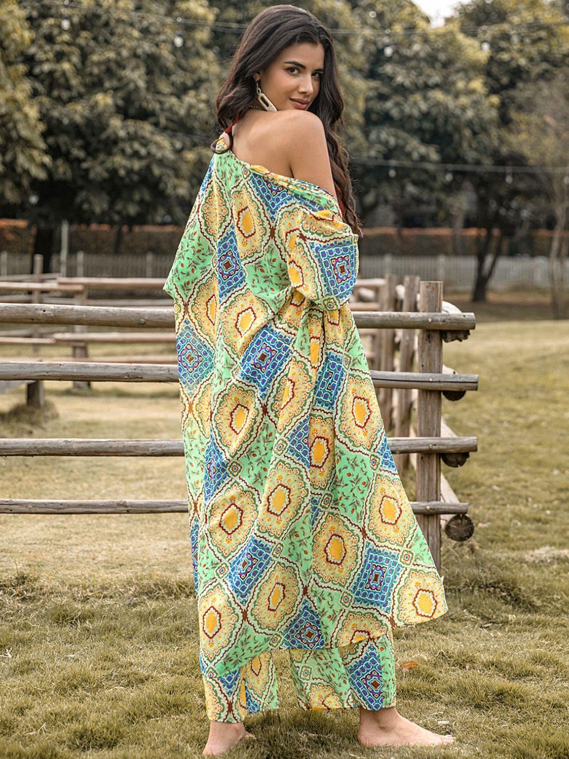 Printed Half Sleeve Top and Wide Leg Pants Set - Clothes For Her Online Store