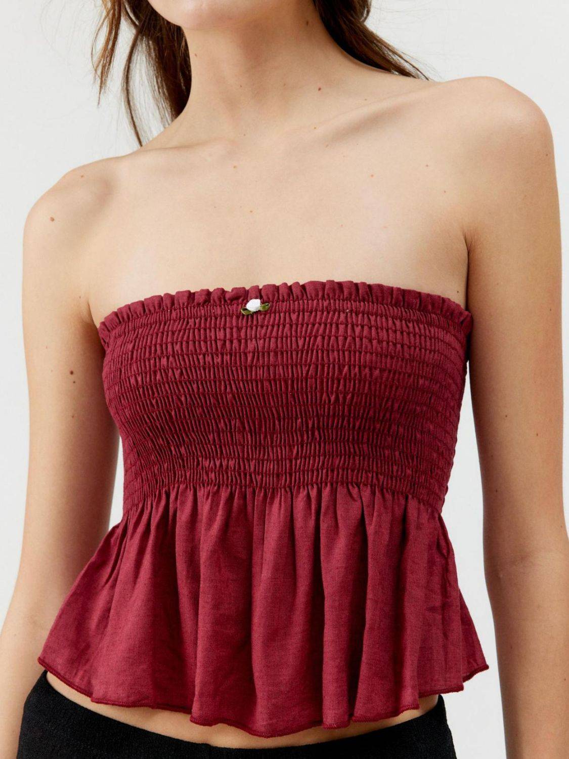 Smocked Peplum Tube Top - Clothes For Her Online Store