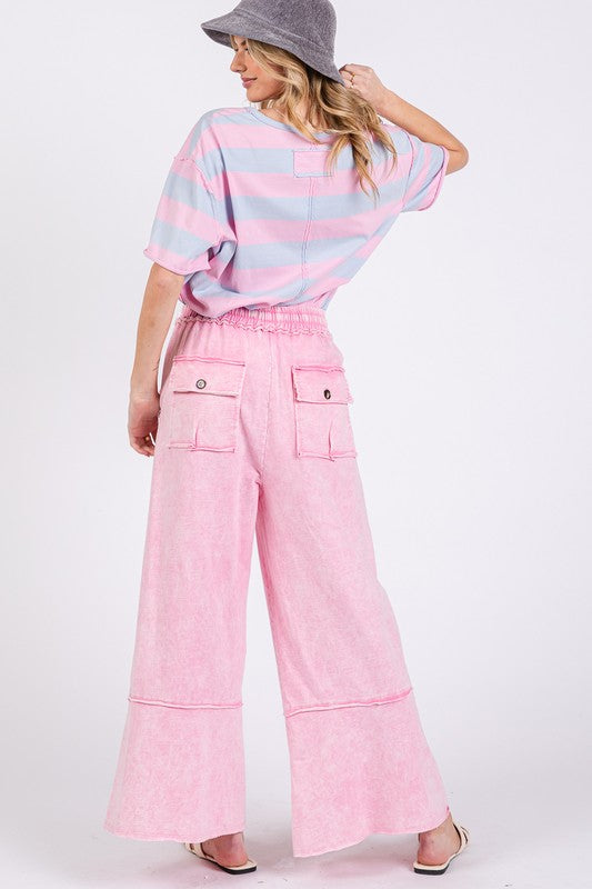 SAGE + FIG Mineral Washed Terry Wide Leg Pants - Clothes For Her Online Store