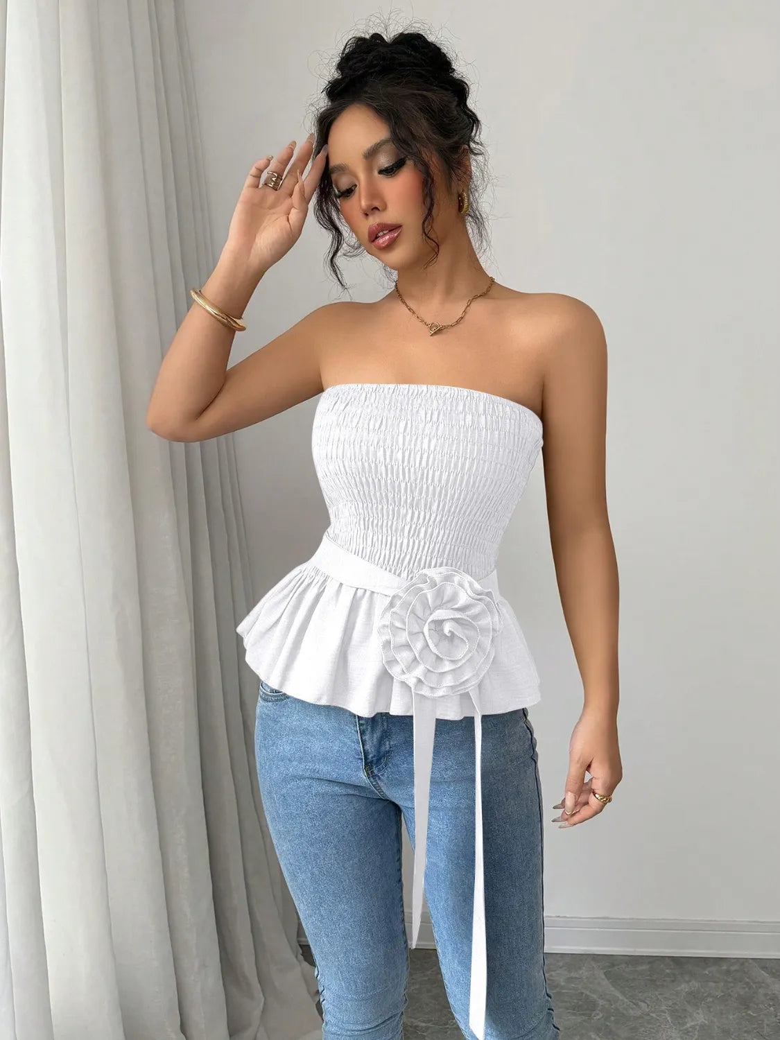 Flower Smocked Tube Top