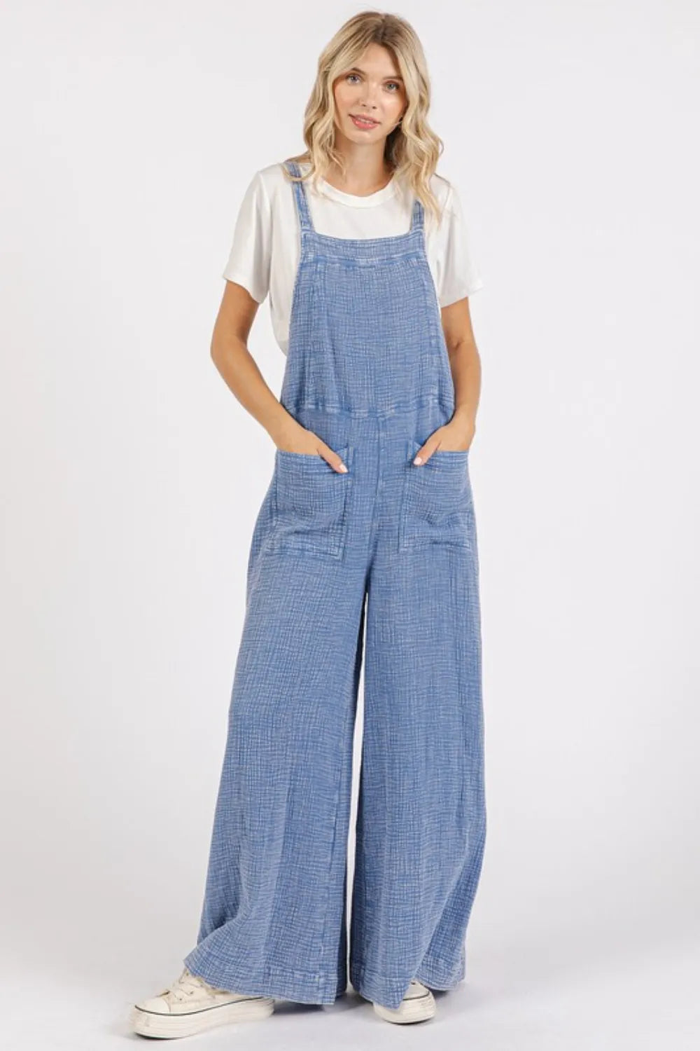 Mittoshop Textured Wide Leg Overalls - Clothes For Her Online Store