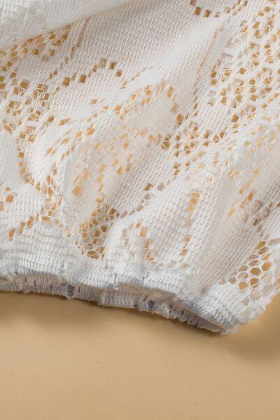 Lace Crochet Hollowed Scallop Hem V Neck Blouse - Clothes For Her Online Store