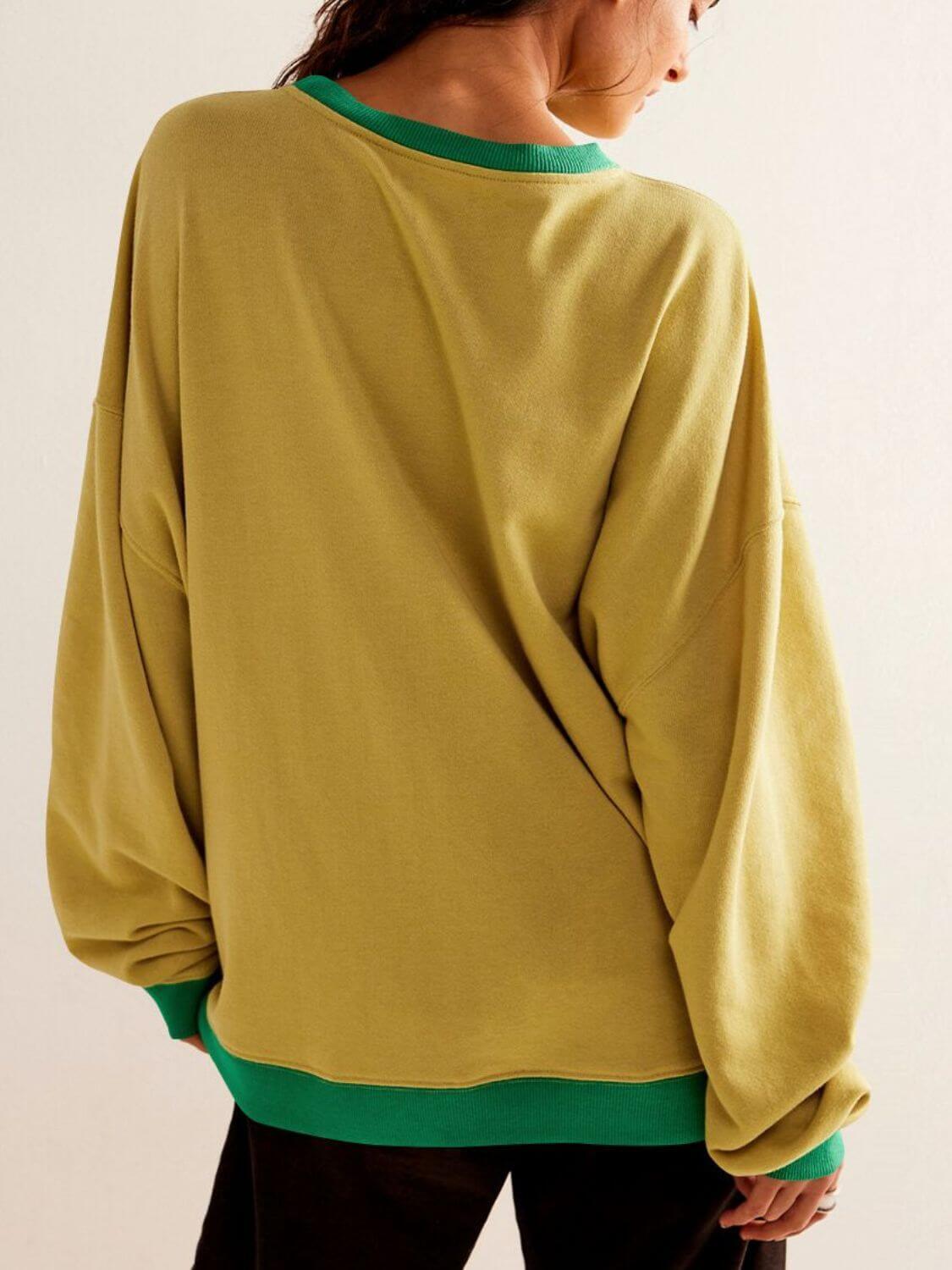 Mandy Contrast Trim Round Neck Long Sleeve Sweatshirt - Clothes For Her Online Store