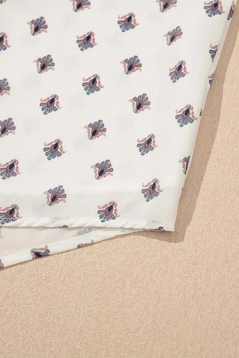 Boho Pattern Tiered Ruffled Sleeve V Neck Buttoned Blouse