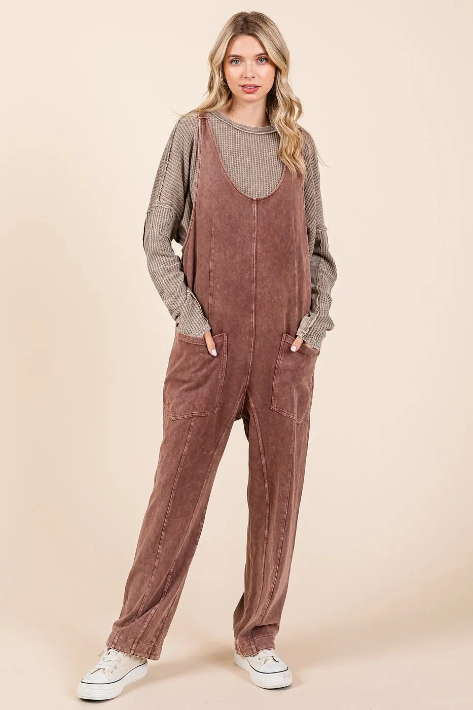 Mittoshop Mineral Wash Relaxed Fit Sleeveless Harem Jumpsuit - Clothes For Her Online Store