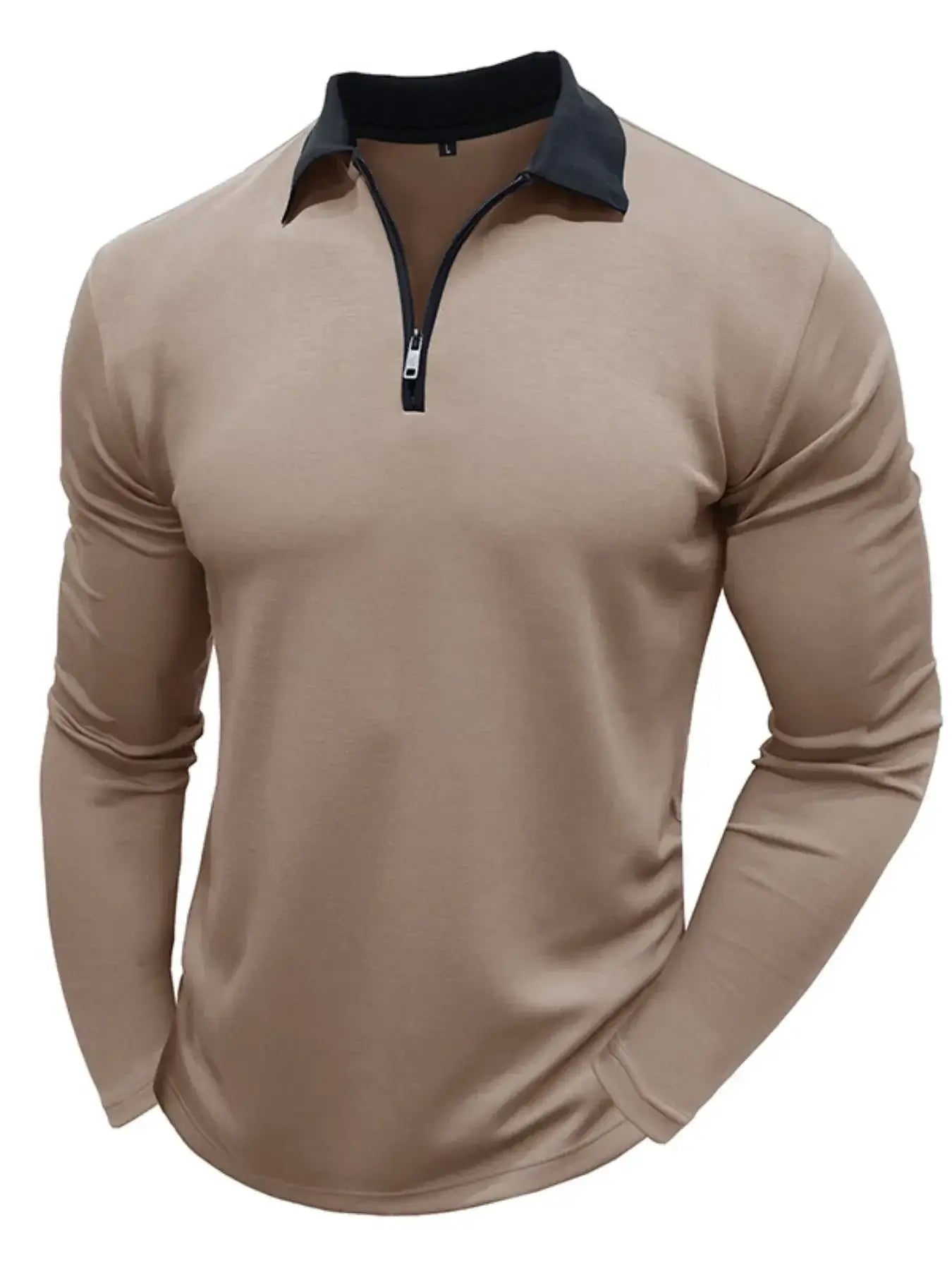 Men's Classic Long Sleeve Contrast Collar Polo Shirt