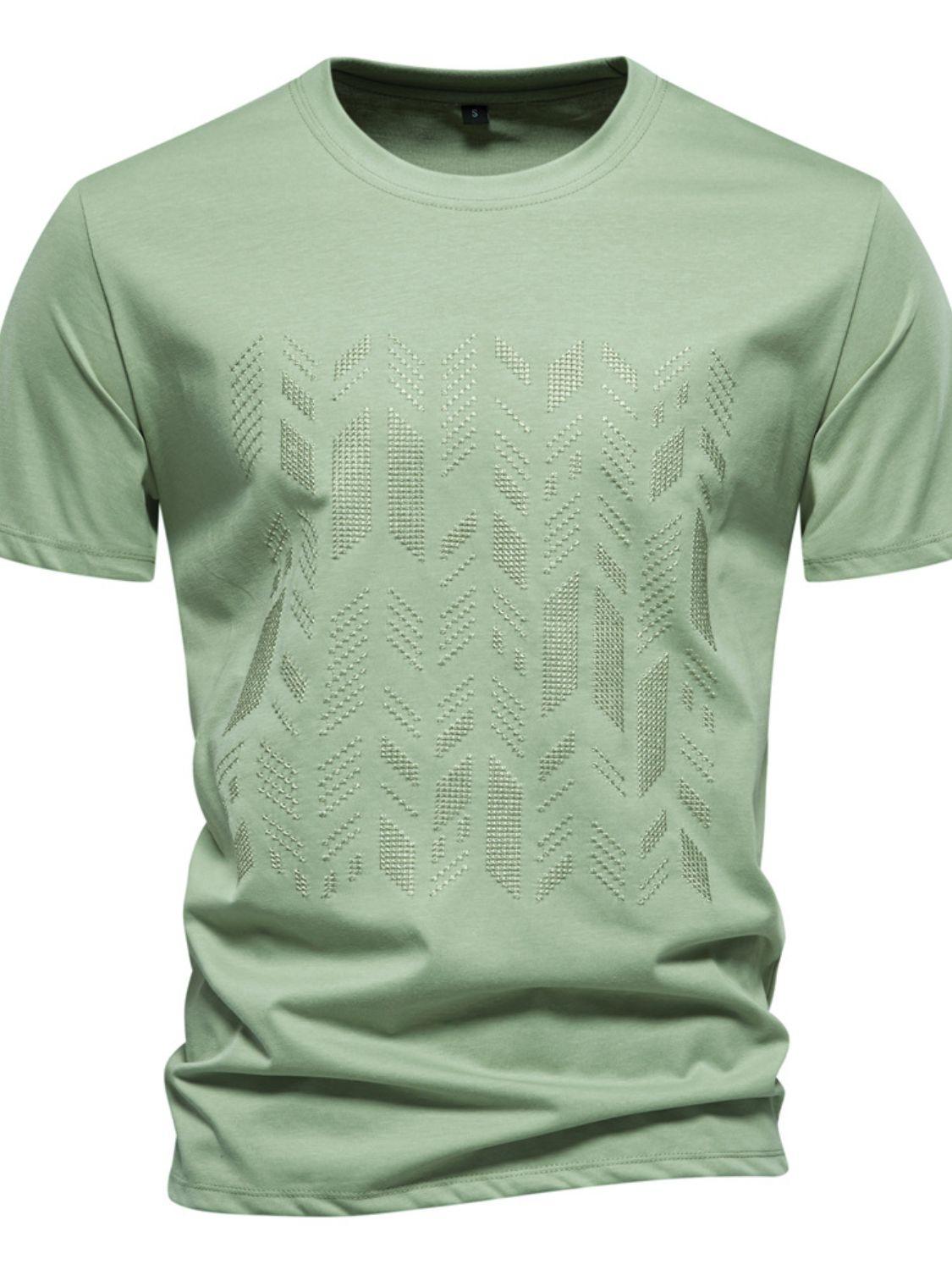 Men's Round Neck Geometric Embroidered T-Shirt - Clothes For Her Online Store