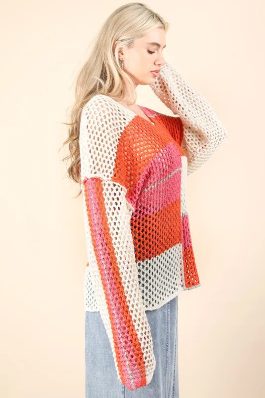 VERY J Color Block Oversized Summer Knit Cover Up