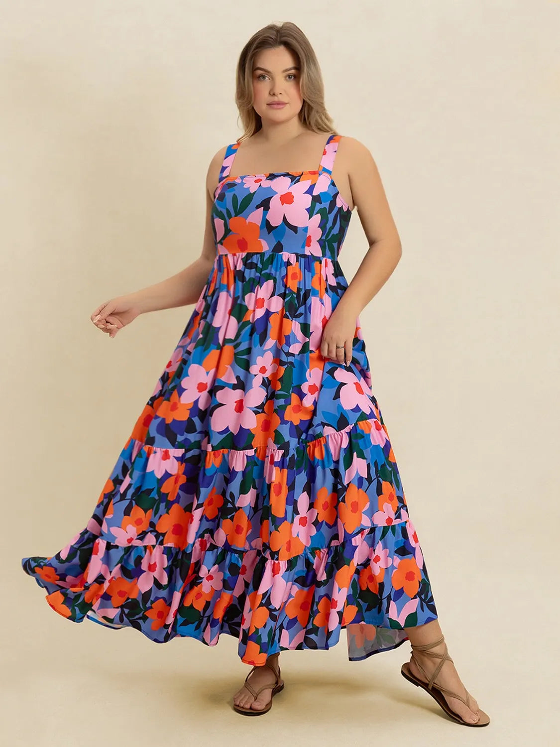 Plus Size Printed Square Neck Cami Dress