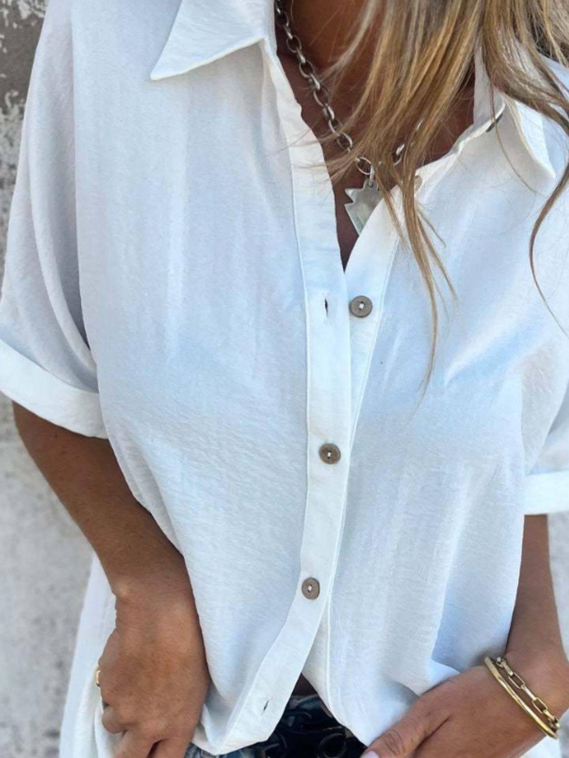 Full Size Button Down Short Sleeve Shirt Plus Size - Clothes For Her Online Store