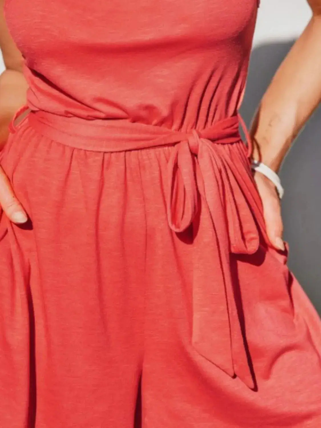 Single Shoulder Tie Waist Romper - Clothes For Her Online Store