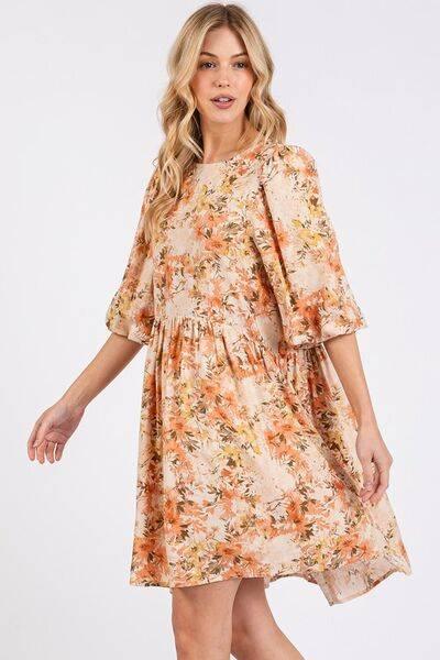 Mittoshop Flower Print Linen Blend Babydoll Mini Dress - Clothes For Her Online Store