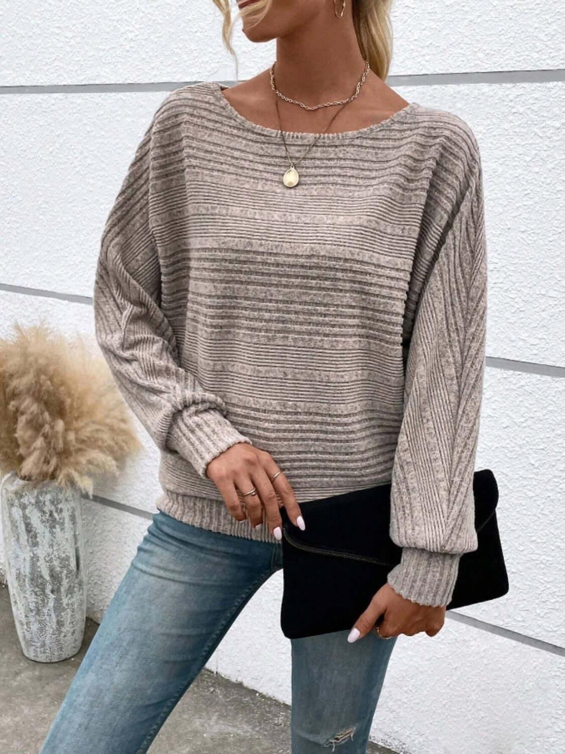Full Size Round Neck Long Sleeve Top - Clothes For Her Online Store