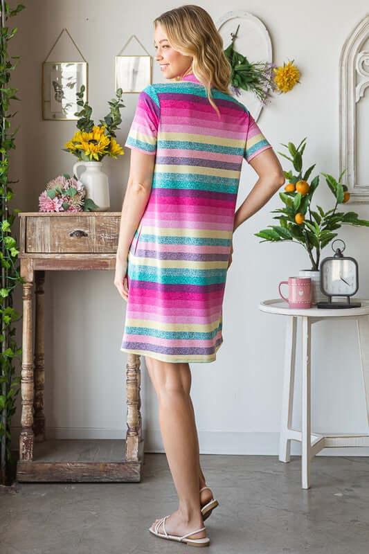 Heimish Full Size Striped Short Sleeve Mini Tee Dress Plus Size - Clothes For Her Online Store