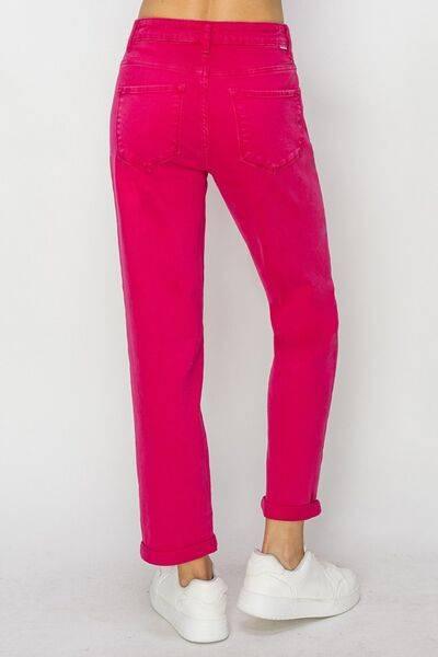 RISEN High Waist Rolled Hem Straight Jeans - Clothes For Her Online Store