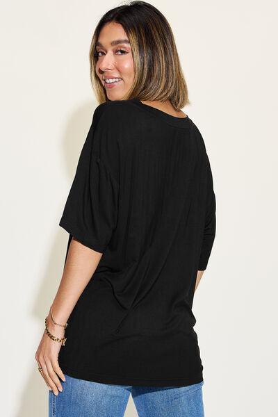 Basic Bae Full Size Bamboo V-Neck Drop Shoulder T-Shirt - Clothes For Her Online Store