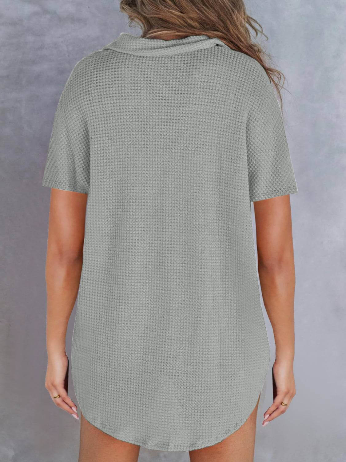 Waffle-Knit Short Sleeve Polo Shirt