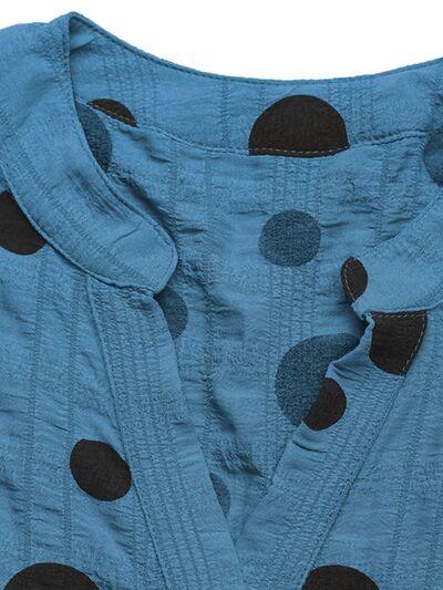 Perfee Polka Dot Notched Short Sleeve Shirt - Clothes For Her Online Store