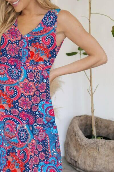 FAM-FAM Tiered Printed V-Neck Sleeveless Dress - Clothes For Her Online Store