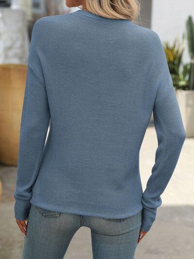 Mandy Round Neck Dropped Shoulder Knit Top - Clothes For Her Online Store