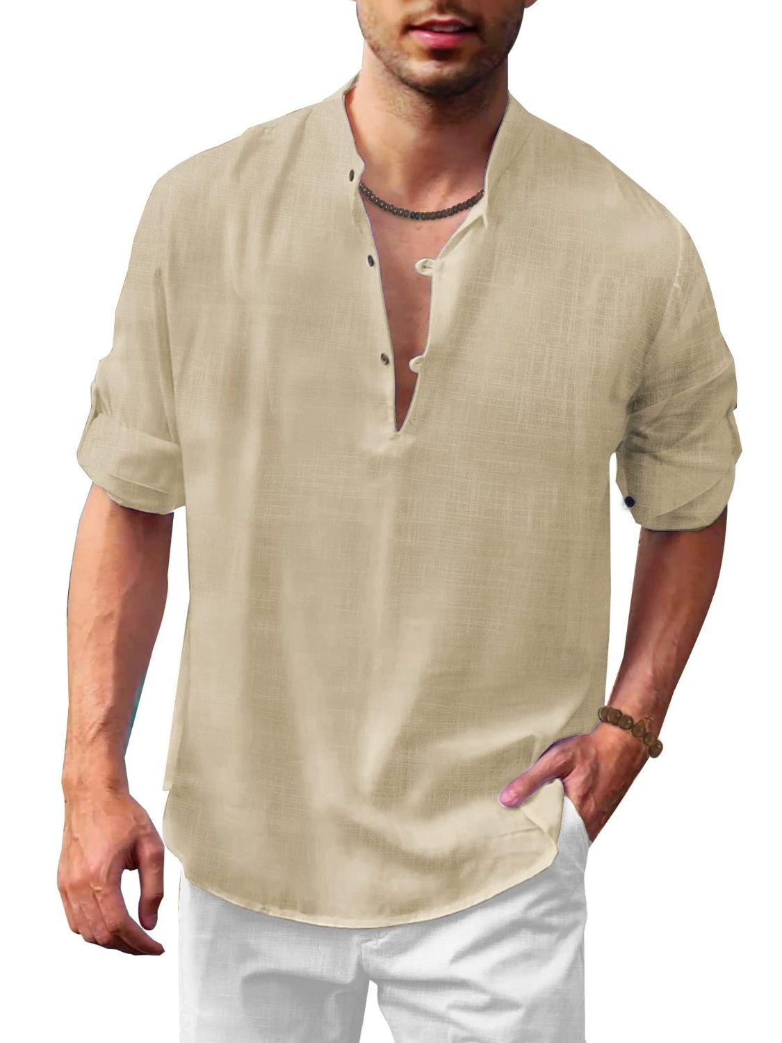 Men's Full Size Half Button Long Sleeve Shirt Plus Size - Clothes For Her Online Store