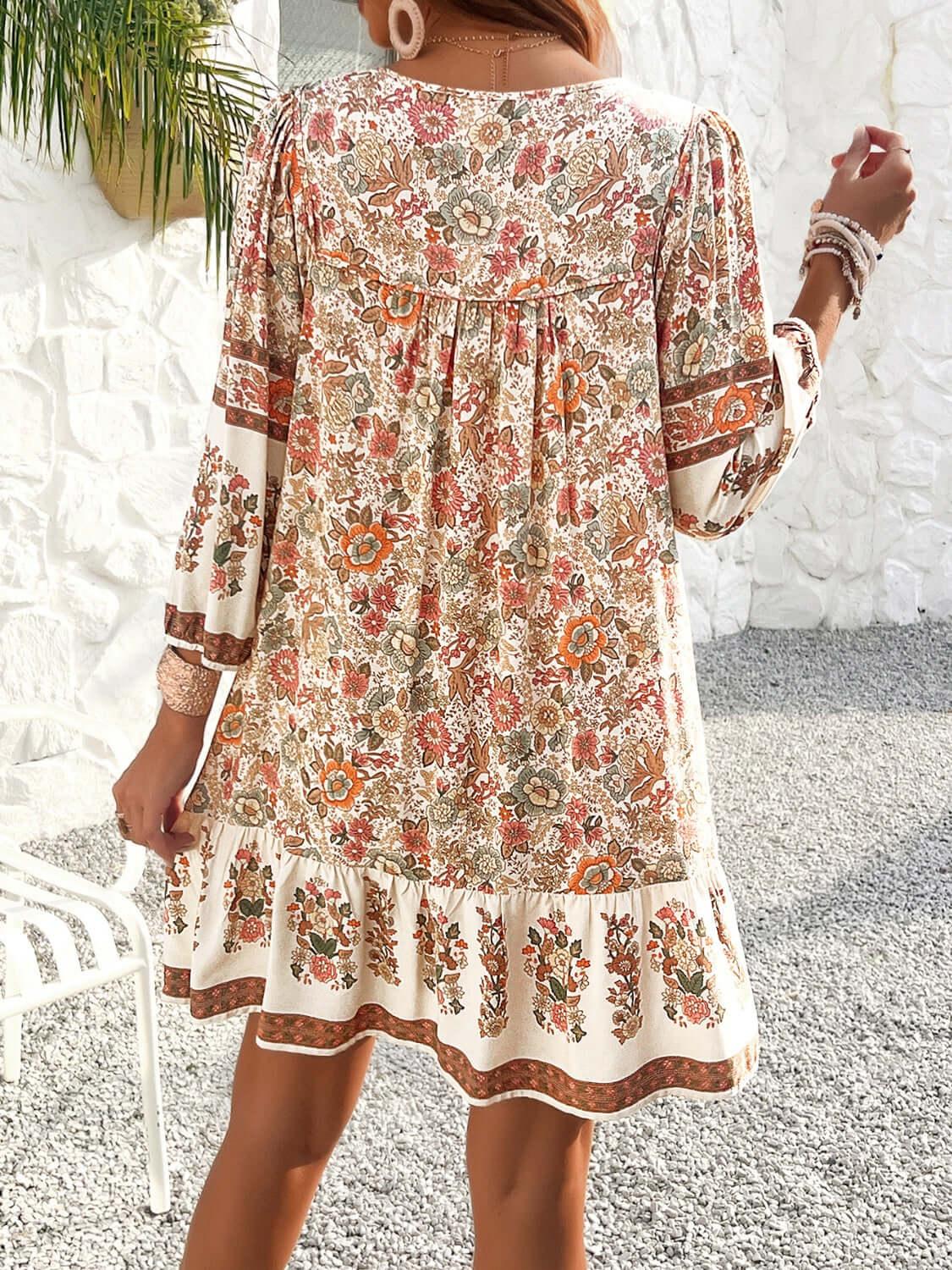 Devine Tassel Floral Tie Neck Mini Dress - Clothes For Her Online Store