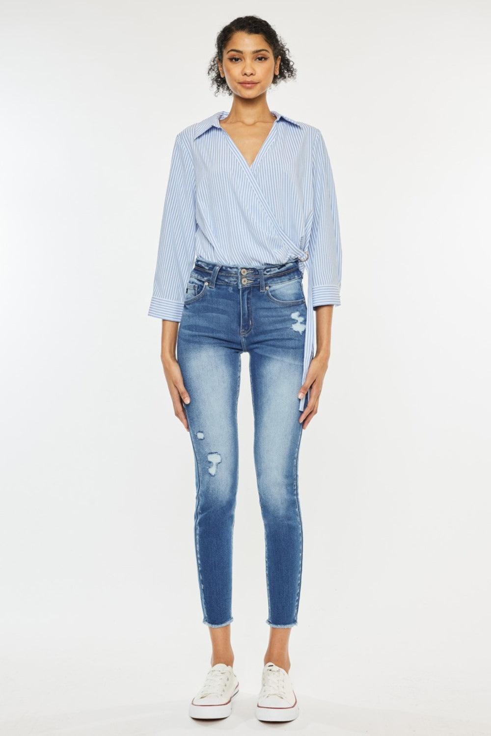 Kancan Distressed Raw Hem High Waist Jeans - Clothes For Her Online Store