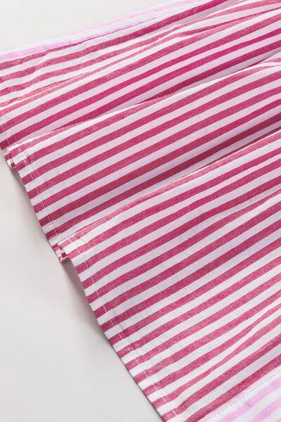 Button Down Striped Ruffled Hem Shirt - Clothes For Her Online Store