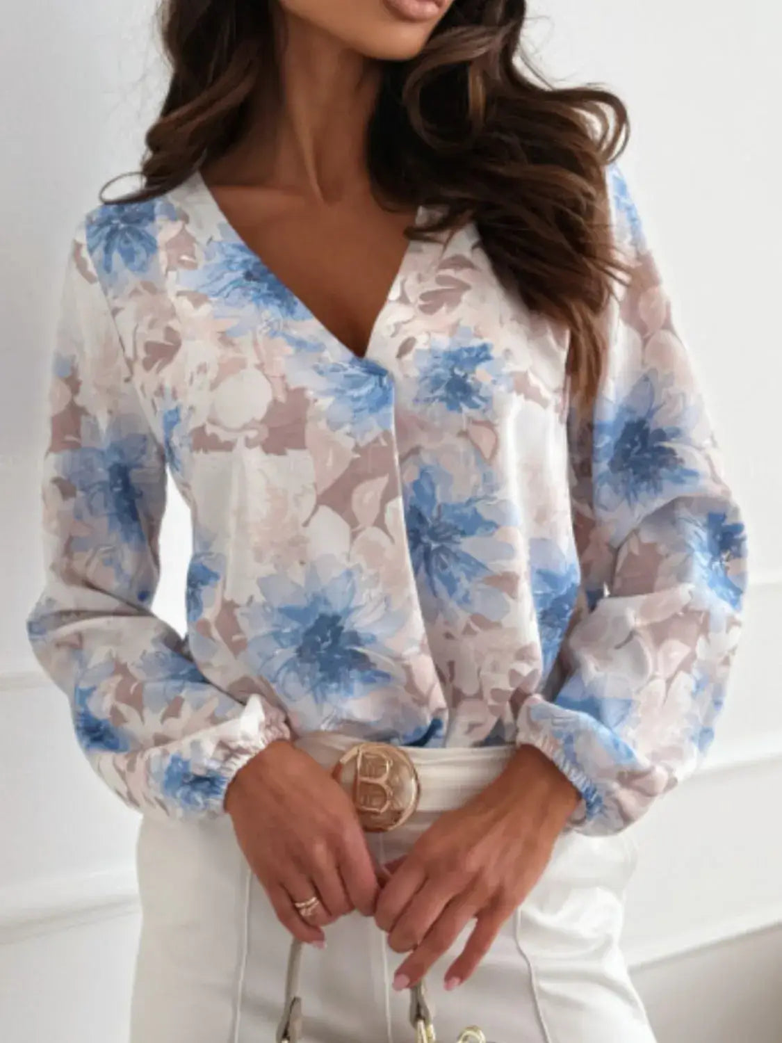 Floral V-Neck Long Sleeve Blouse