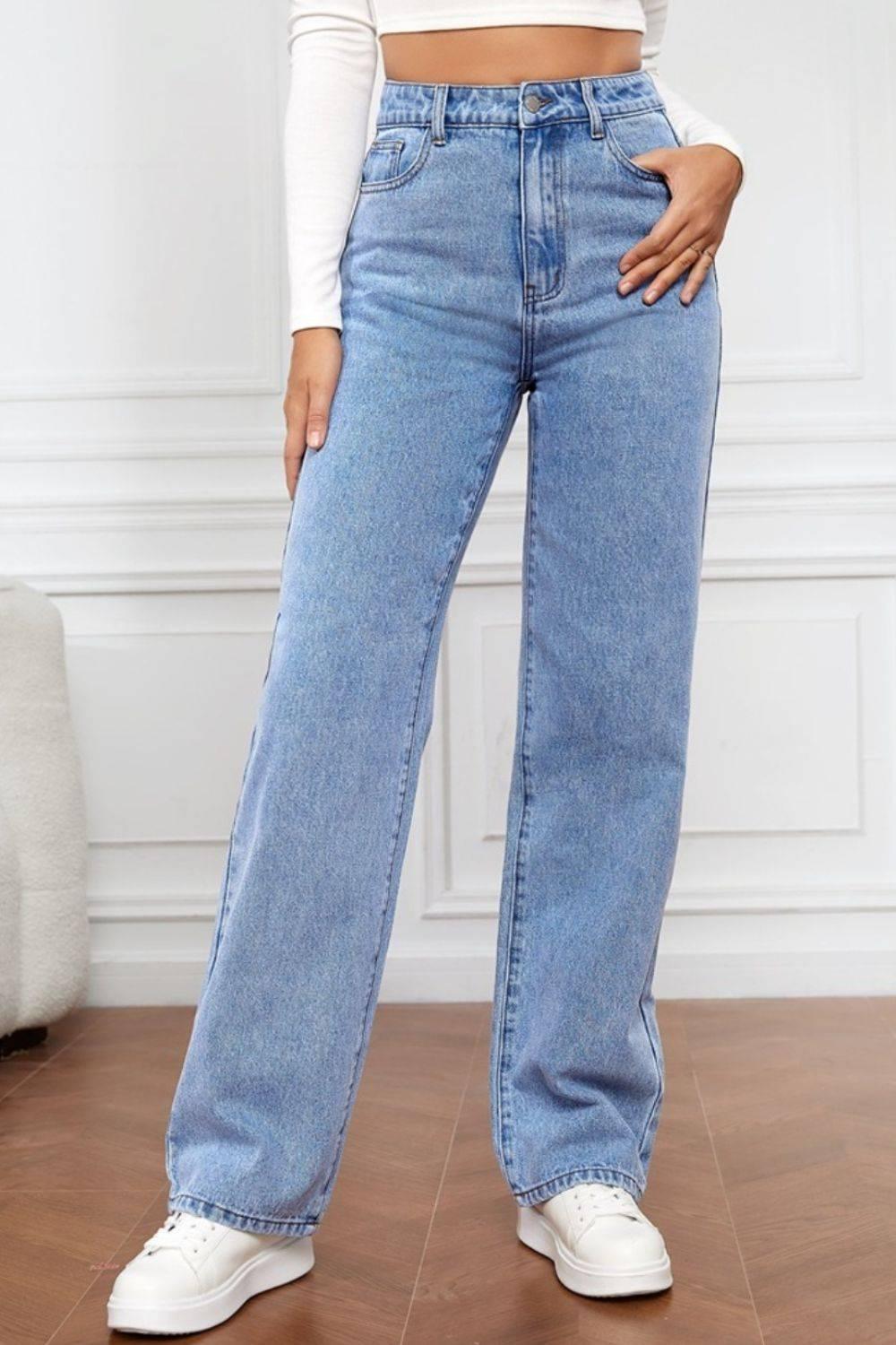 High Waist Straight Jeans - Clothes For Her Online Store