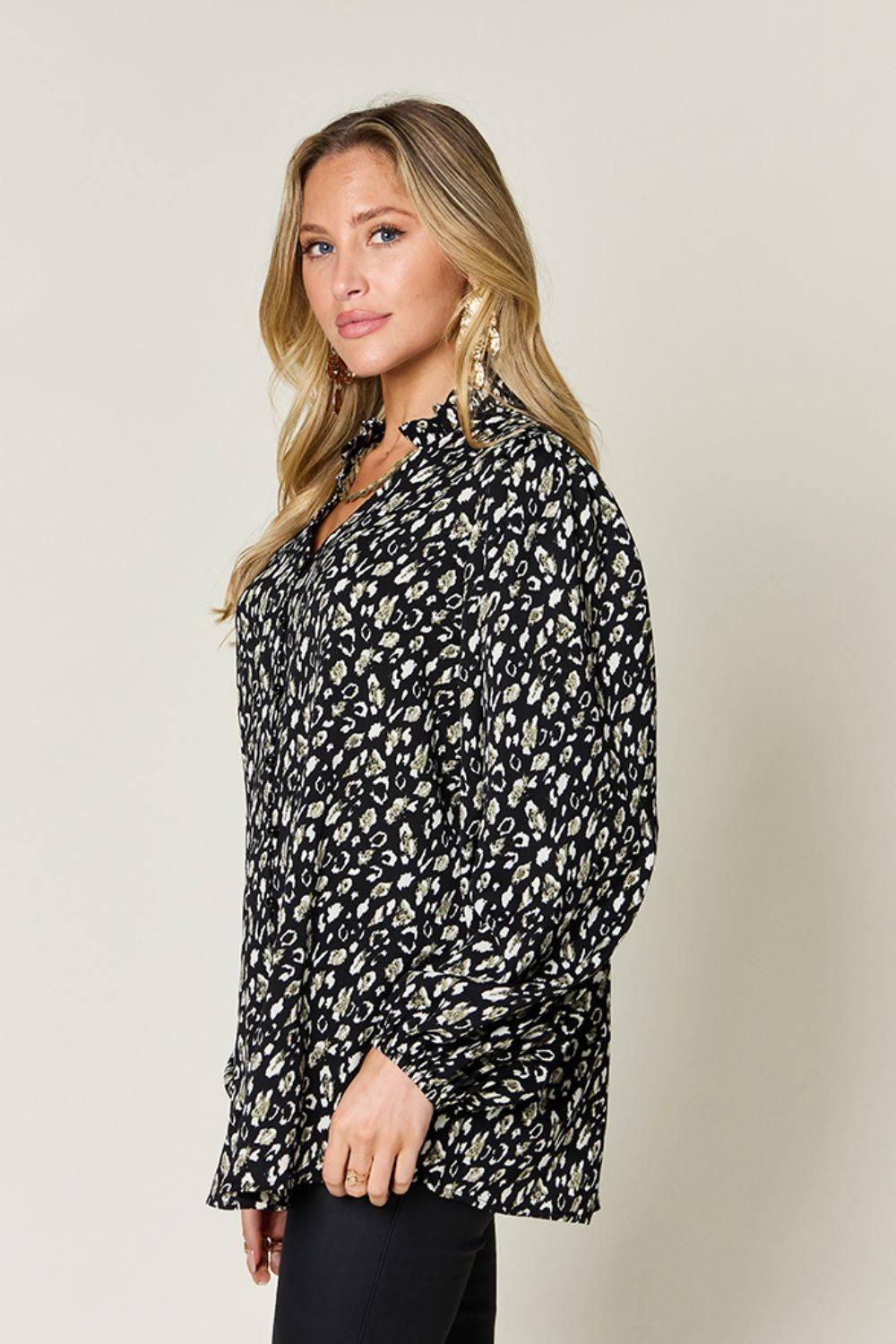 Double Take Full Size Leopard Long Sleeve Blouse - Clothes For Her Online Store
