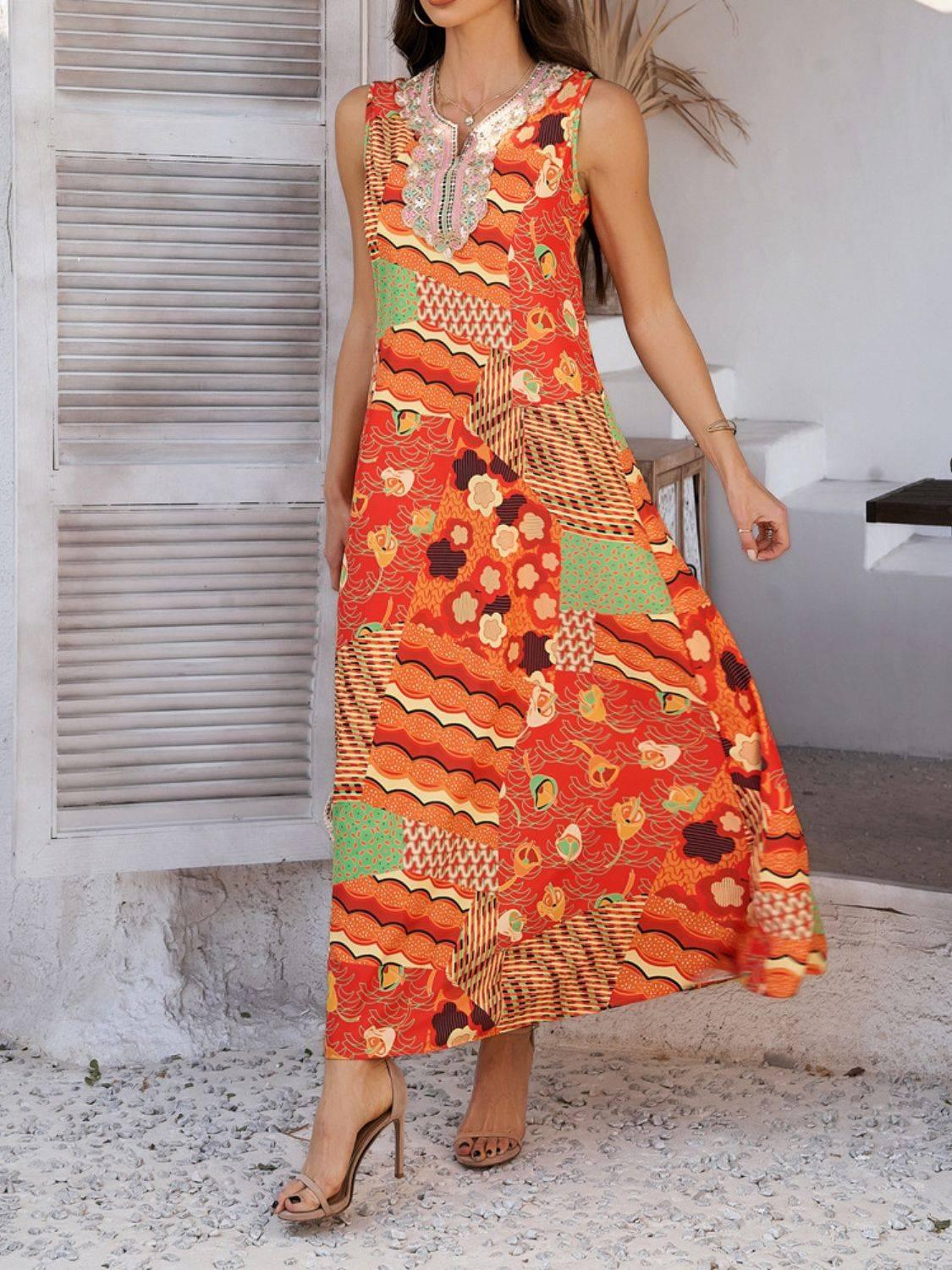 Devine Printed Sleeveless Maxi Dress - Clothes For Her Online Store