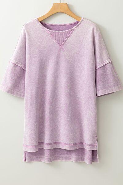 Mineral Wash Drop Shoulder Round Neck T-Shirt - Clothes For Her Online Store