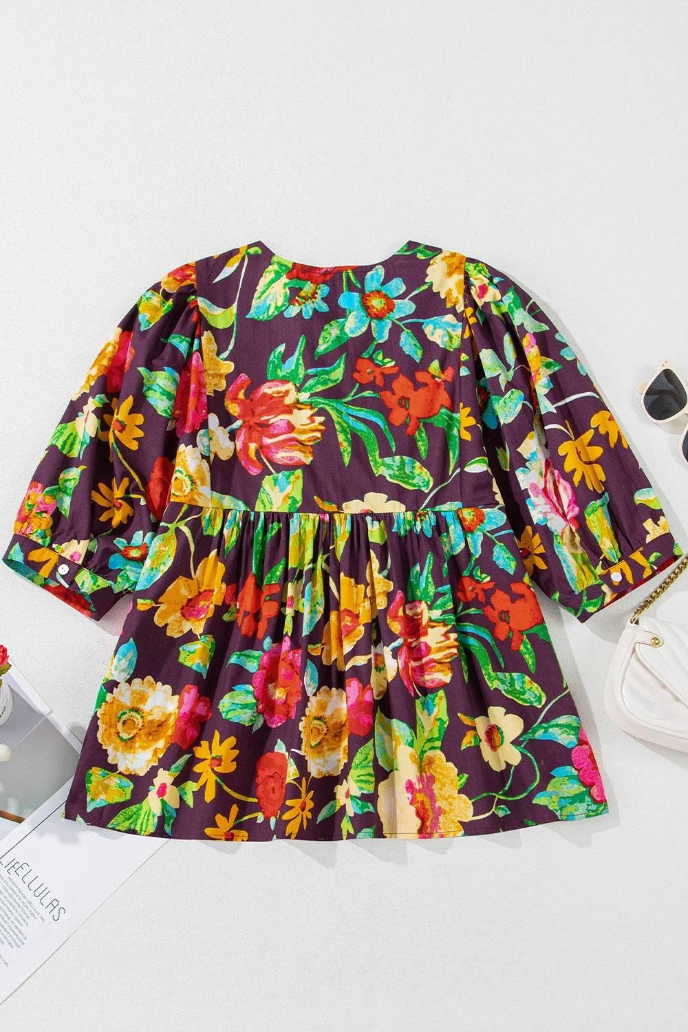 Flower Embroidered Trim Half Sleeve Blouse - Clothes For Her Online Store