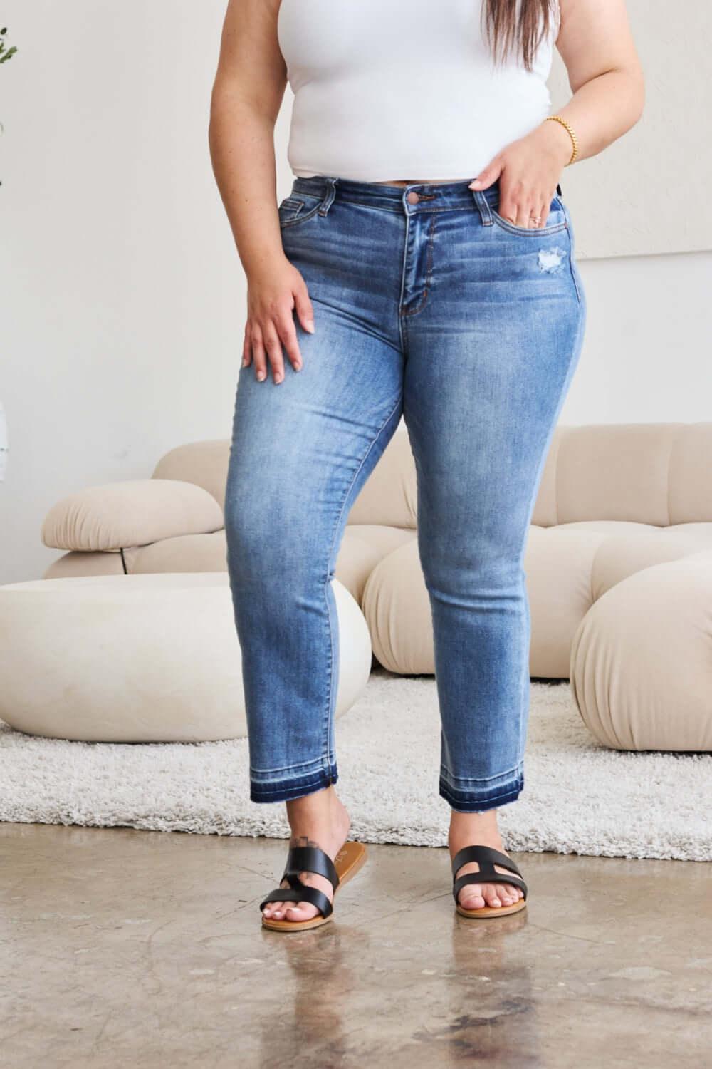 Judy Blue Full Size Release Hem Cropped Bootcut Jeans - Clothes For Her Online Store