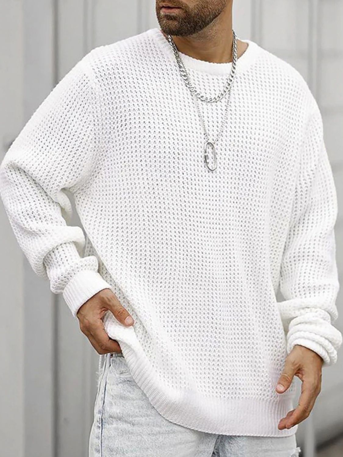 Men's Full Size Round Neck Long Sleeve Sweater Plus Size - Clothes For Her Online Store
