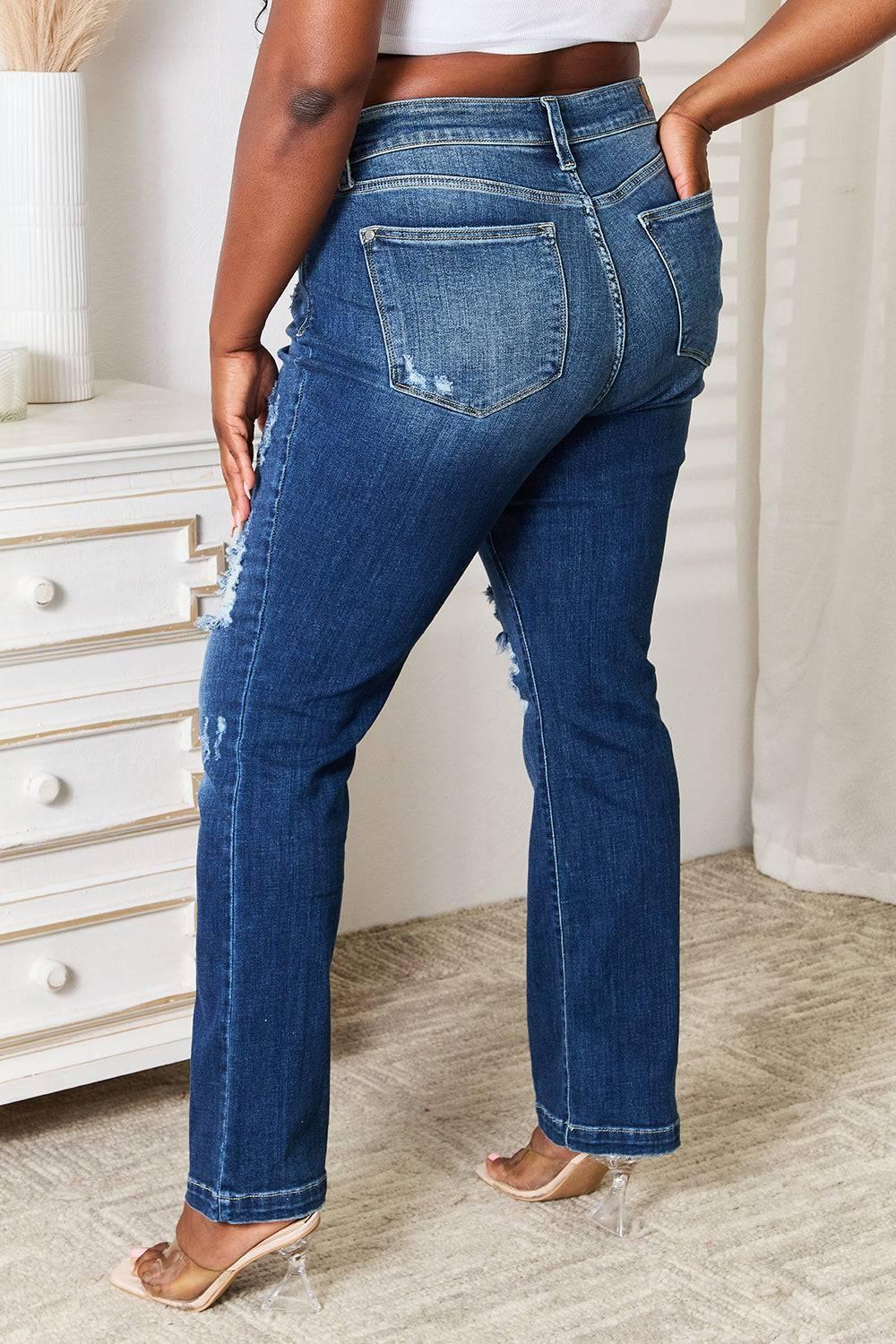 Judy Blue Full Size Mid Rise Hand Sand & Destroy Bootcut Jeans - Clothes For Her Online Store