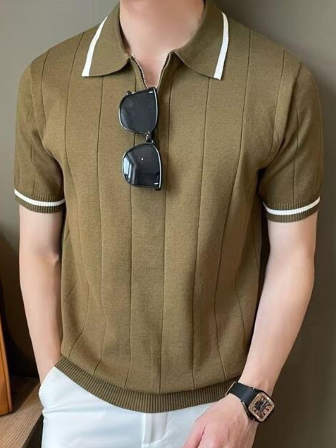 Men's Plus Size Quarter Zip Short Sleeve Polo - Clothes For Her Online Store