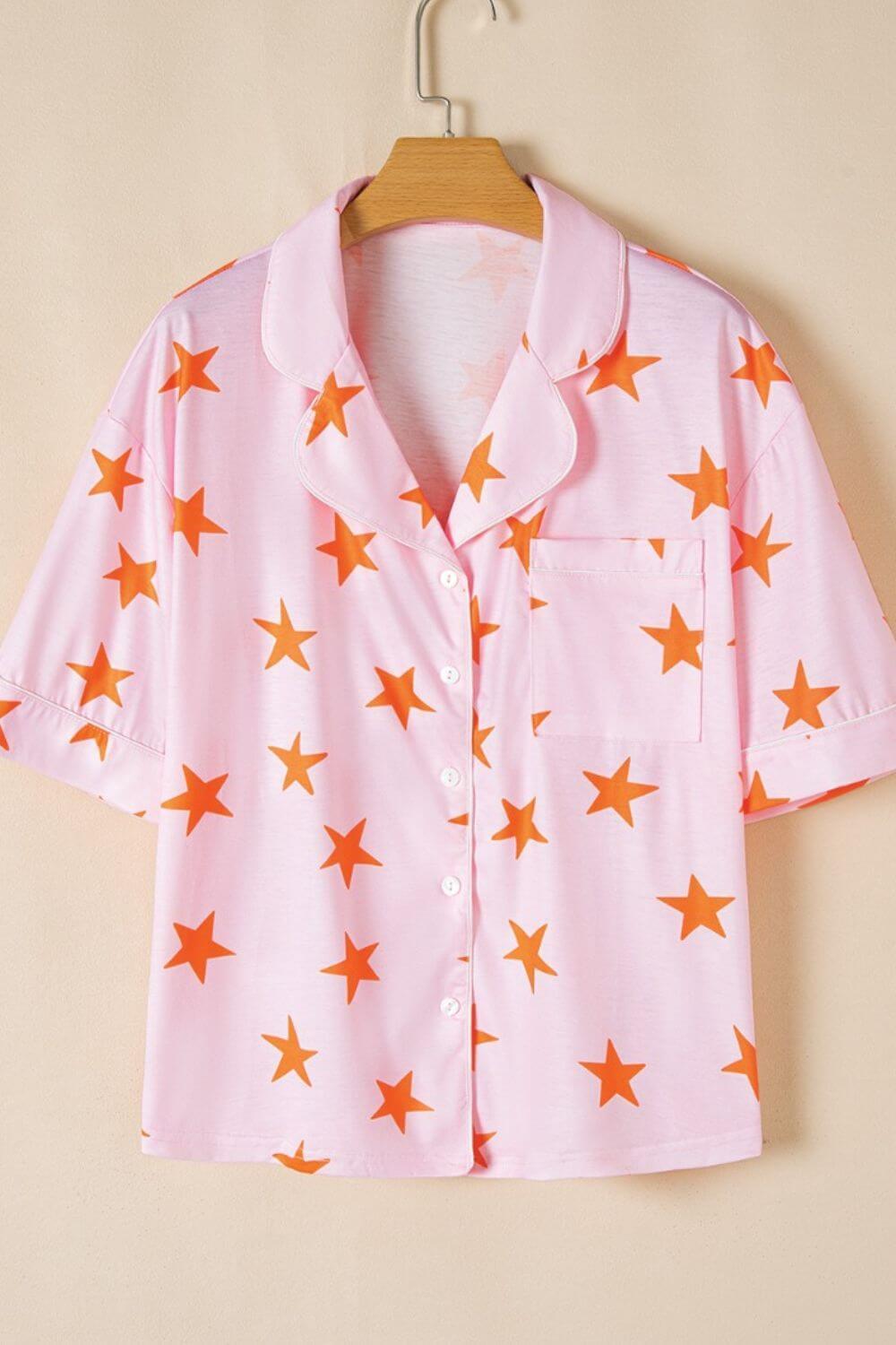 Star Print Short Sleeve Shirt and Shorts Set - Clothes For Her Online Store