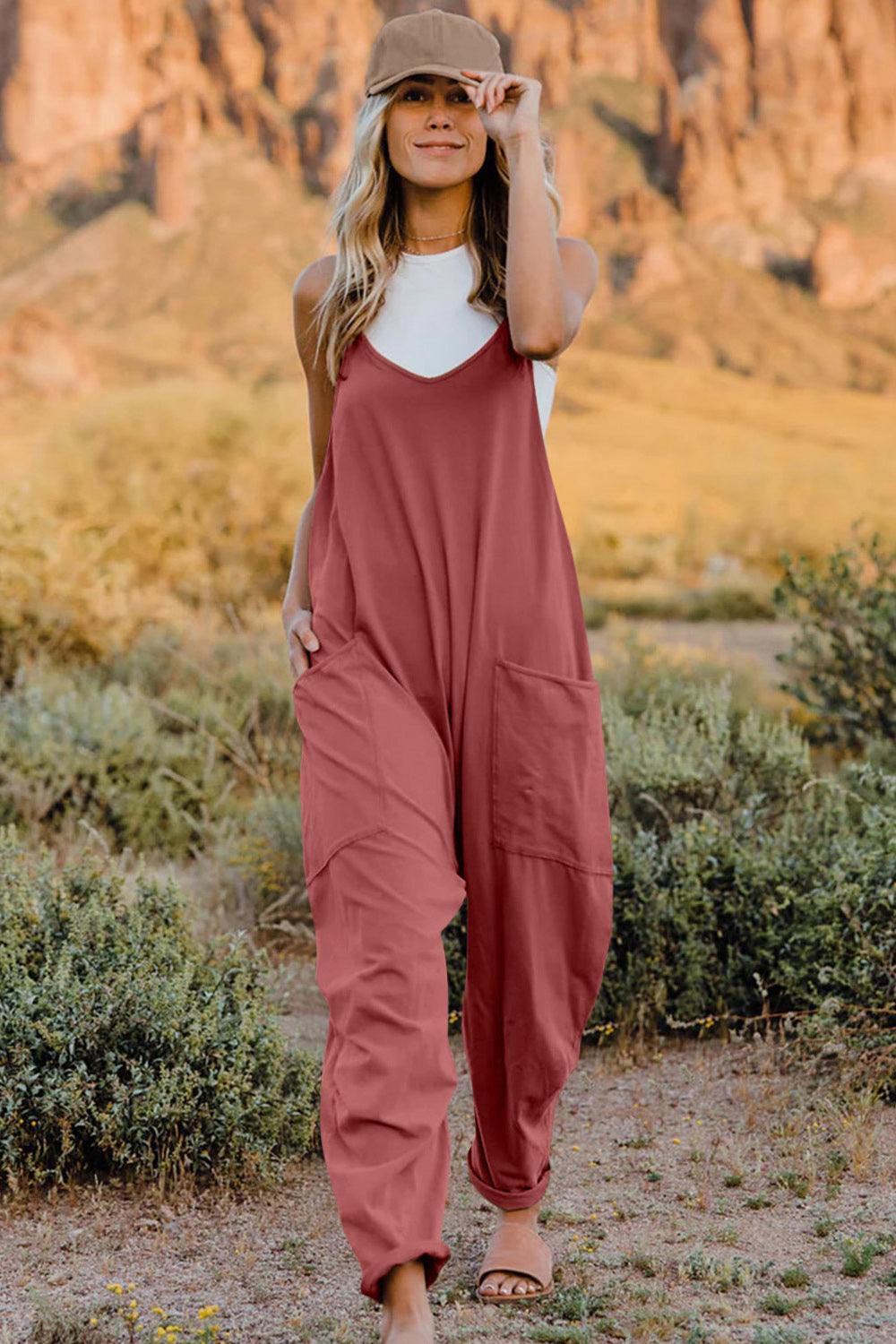 Double Take Full Size V-Neck Sleeveless Jumpsuit with Pockets - Clothes For Her Online Store