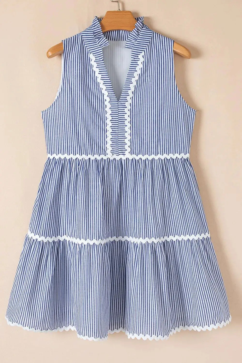 Stripe Sleeveless Notched Ric Rac Mini Dress - Clothes For Her Online Store