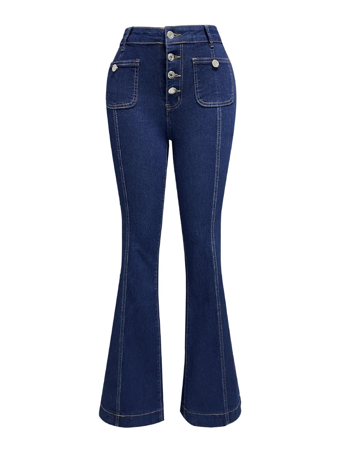 Button Fly High Waist Flare Jeans - Clothes For Her Online Store