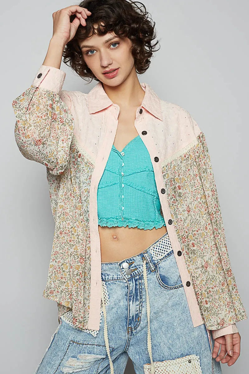 POL Floral Print Button-Up Shirt