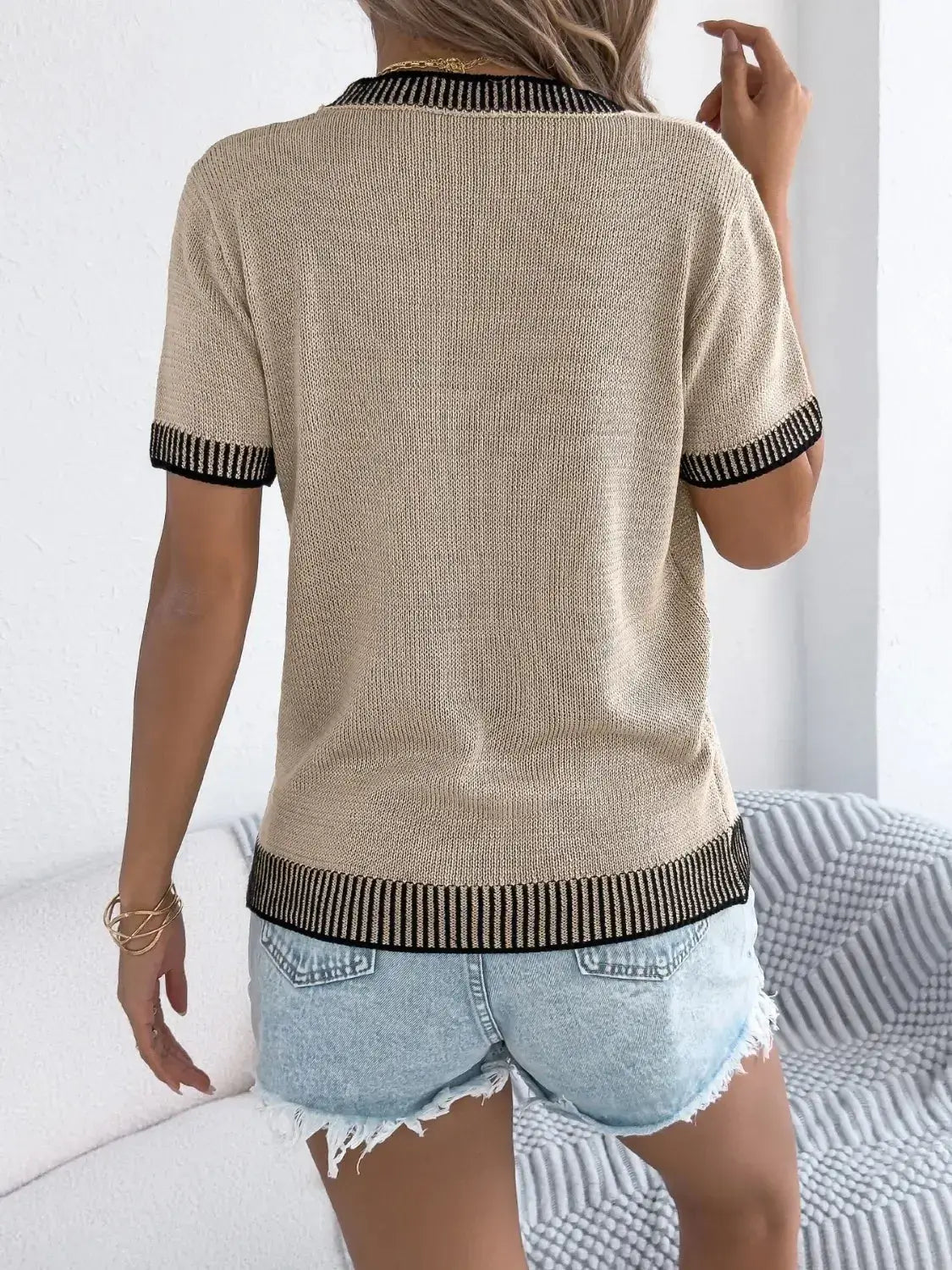 Round Neck Short Sleeve Knit Top - Clothes For Her Online Store