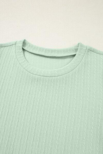 Textured Round Neck Short Puff Sleeve Top - Clothes For Her Online Store